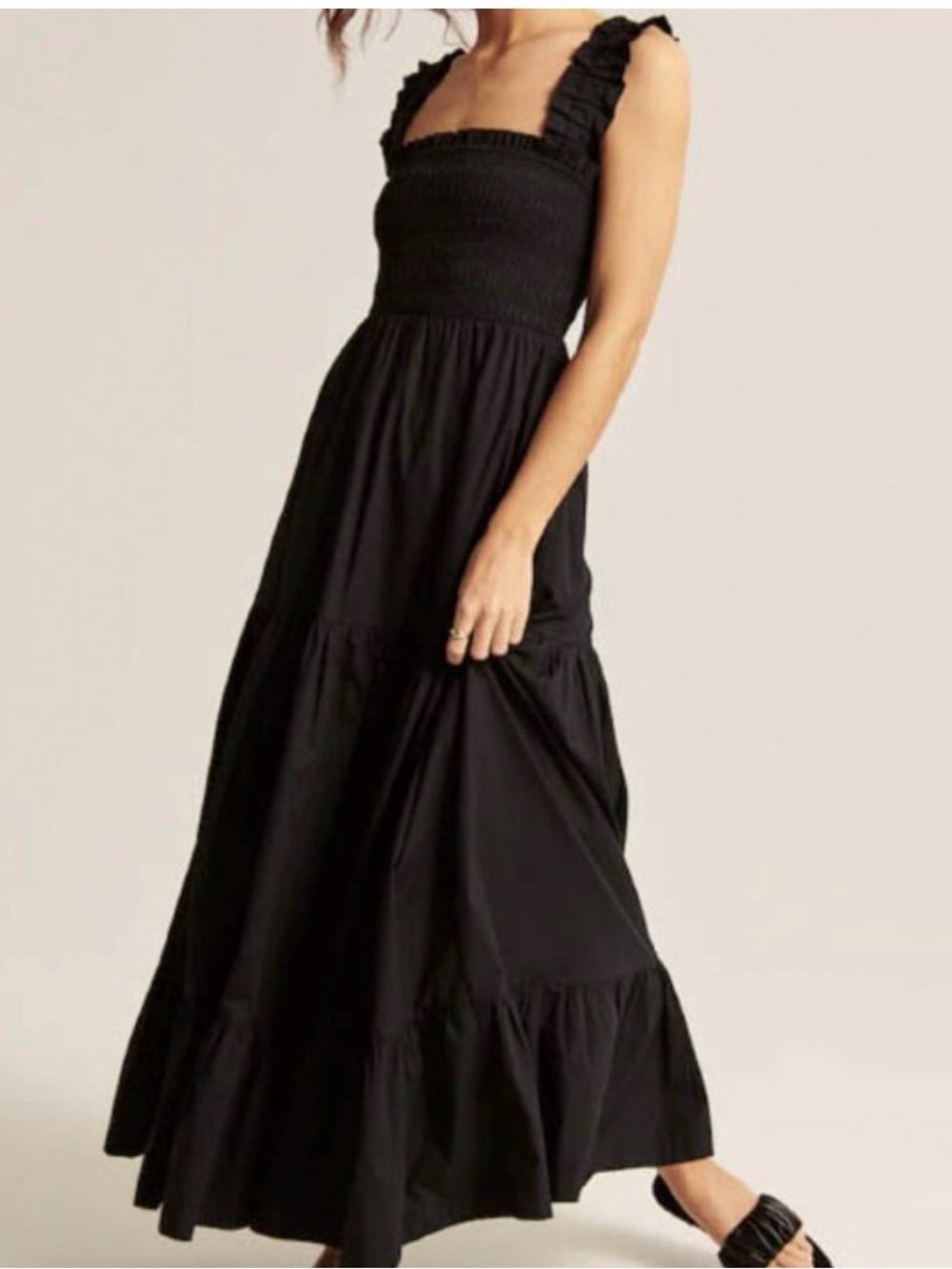 NWT A&F Black Smocked Maxi Ruffle Dress XXSP